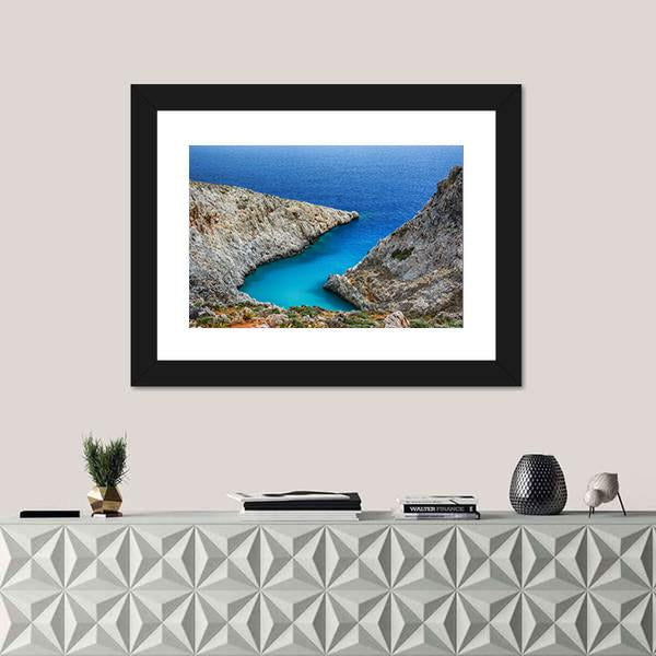 Stefanou Beach In Crete Island Greece Canvas Wall Art-1 Piece-Framed Print-42" x 14"-Tiaracle