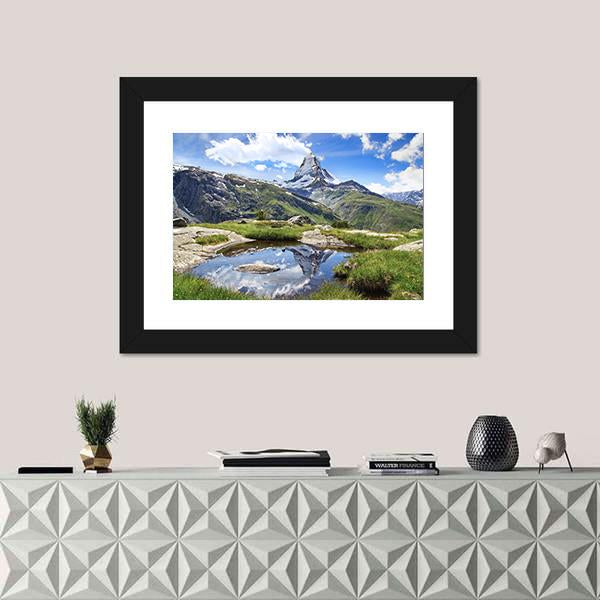 Stellisee Lake Switzerland Canvas Wall Art-1 Piece-Framed Print-20&quot; x 16&quot;-Tiaracle