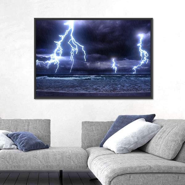 Storm On The Sea With Lightnings Canvas Wall Art-5 Horizontal-Gallery Wrap-22" x 12"-Tiaracle