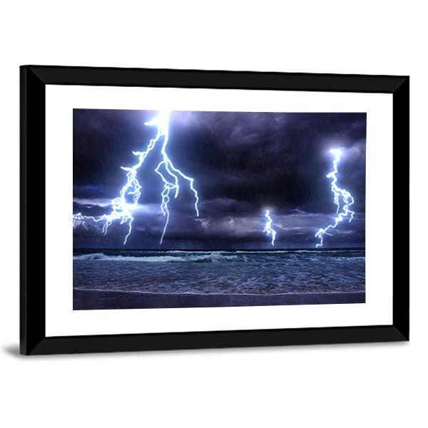 Storm On The Sea With Lightnings Canvas Wall Art-5 Horizontal-Gallery Wrap-22" x 12"-Tiaracle