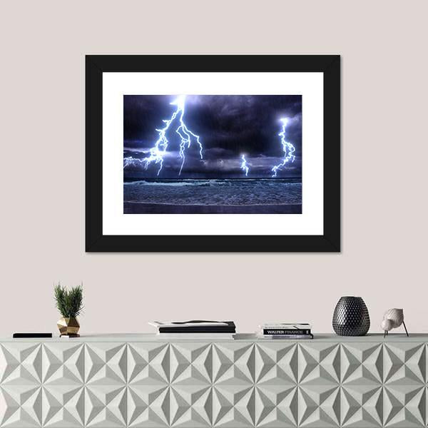 Storm On The Sea With Lightnings Canvas Wall Art-5 Horizontal-Gallery Wrap-22" x 12"-Tiaracle