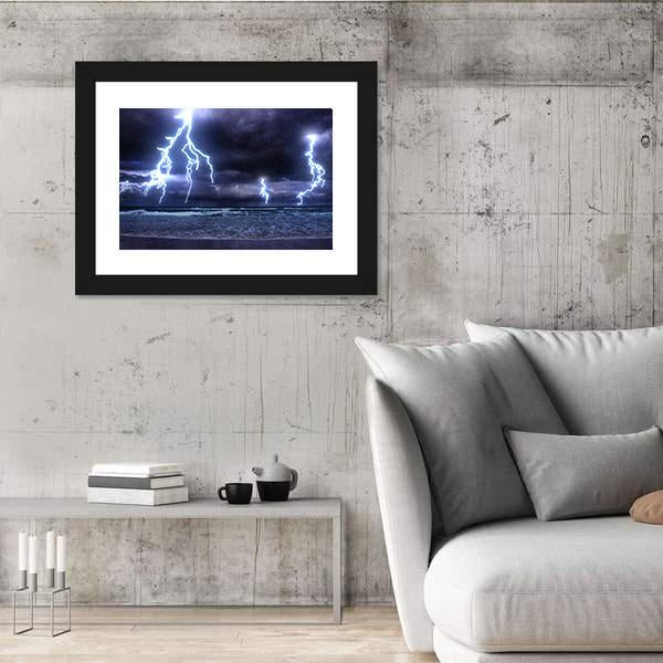 Storm On The Sea With Lightnings Canvas Wall Art-5 Horizontal-Gallery Wrap-22" x 12"-Tiaracle