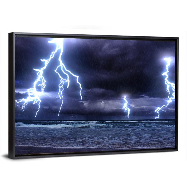 Storm On The Sea With Lightnings Canvas Wall Art-5 Horizontal-Gallery Wrap-22" x 12"-Tiaracle