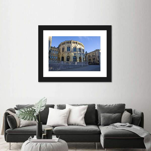 Stortinget Parliament Oslo In Norway Canvas Wall Art-1 Piece-Framed Print-20" x 16"-Tiaracle