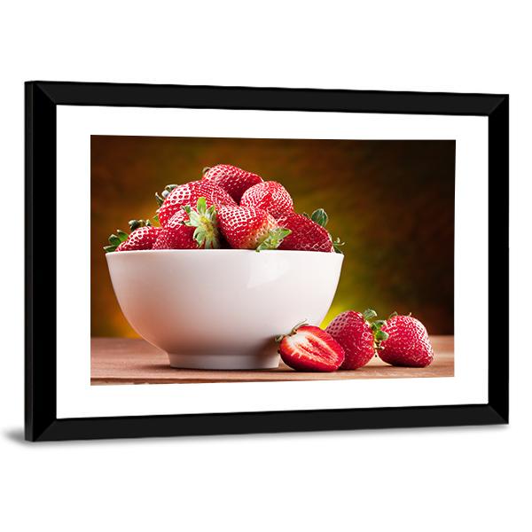 Strawberries In Bowl Canvas Wall Art-5 Horizontal-Gallery Wrap-22" x 12"-Tiaracle