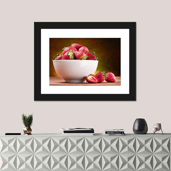Strawberries In Bowl Canvas Wall Art-5 Horizontal-Gallery Wrap-22" x 12"-Tiaracle