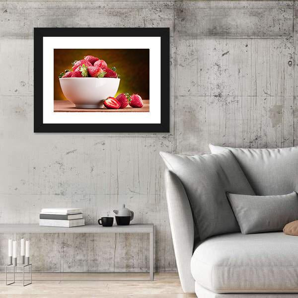 Strawberries In Bowl Canvas Wall Art-5 Horizontal-Gallery Wrap-22" x 12"-Tiaracle