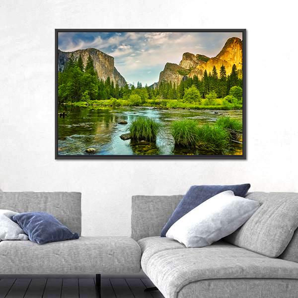Stream Flowing In Yosemite National Park Canvas Wall Art-3 Horizontal-Gallery Wrap-25" x 16"-Tiaracle