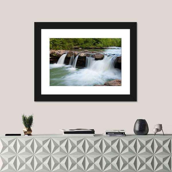 Stream In Forest Canvas Wall Art-1 Piece-Framed Print-30" x 20"-Tiaracle