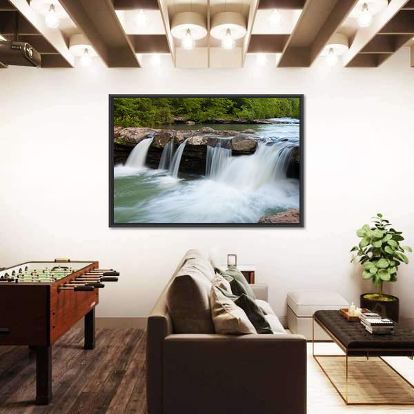 Stream In Forest Canvas Wall Art-5 Horizontal-Gallery Wrap-22" x 12"-Tiaracle