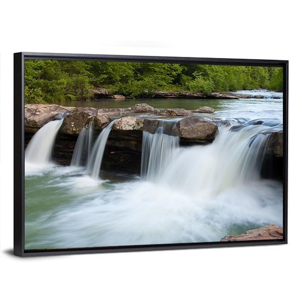 Stream In Forest Canvas Wall Art-5 Horizontal-Gallery Wrap-22" x 12"-Tiaracle