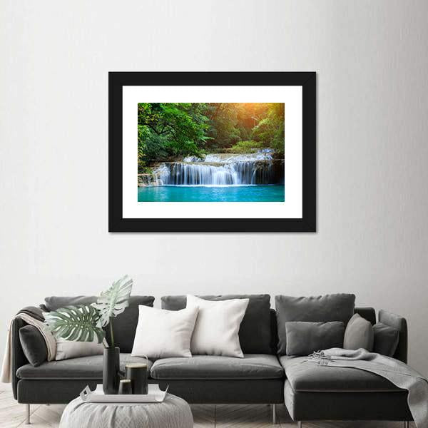Stream In Green Forest Jungle Canvas Wall Art-1 Piece-Framed Print-20" x 16"-Tiaracle