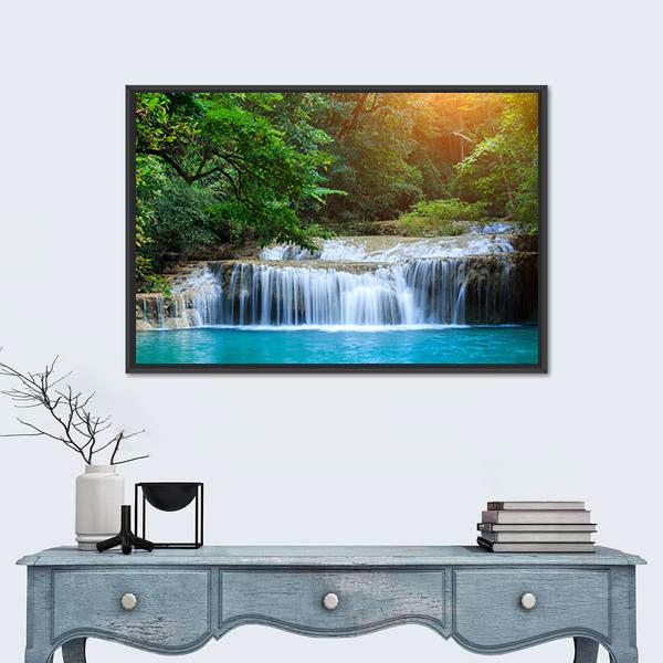 Stream In Green Forest Jungle Canvas Wall Art-5 Horizontal-Gallery Wrap-22" x 12"-Tiaracle