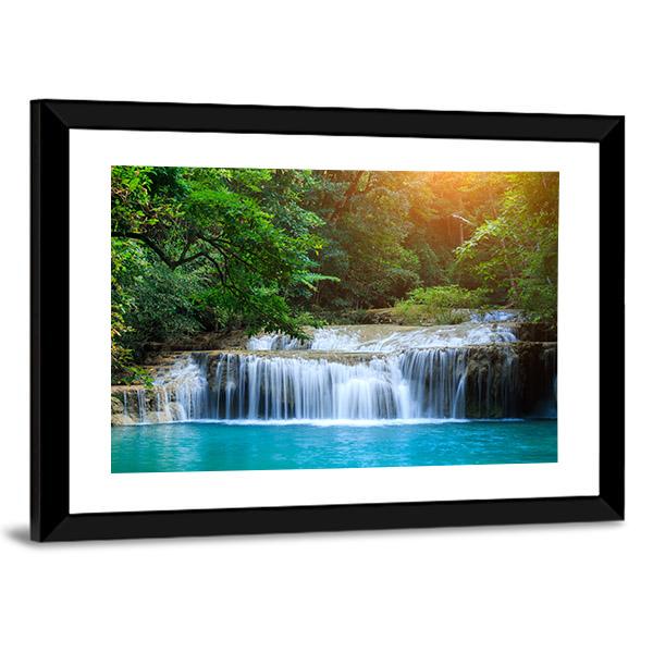 Stream In Green Forest Jungle Canvas Wall Art-5 Horizontal-Gallery Wrap-22" x 12"-Tiaracle