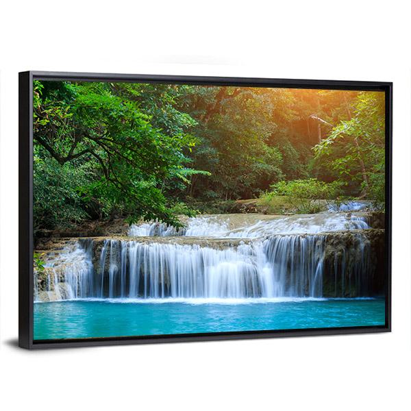 Stream In Green Forest Jungle Canvas Wall Art-5 Horizontal-Gallery Wrap-22" x 12"-Tiaracle