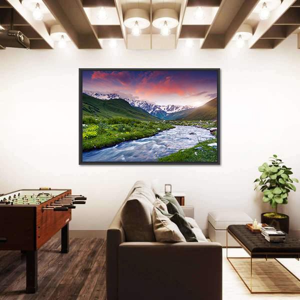 Stream Near Mt. Shkhara Canvas Wall Art-1 Piece-Floating Frame-36" x 24"-Tiaracle