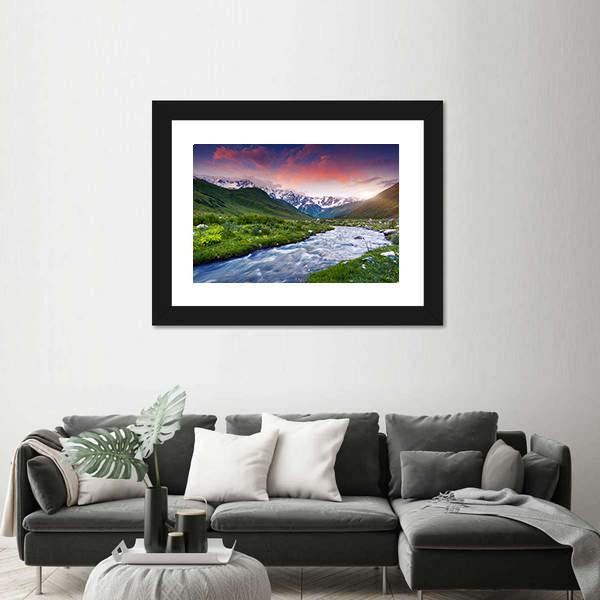 Stream Near Mt. Shkhara Canvas Wall Art-1 Piece-Framed Print-30" x 20"-Tiaracle