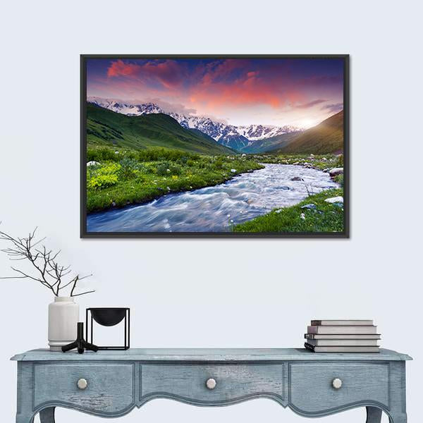 Stream Near Mt. Shkhara Canvas Wall Art-5 Horizontal-Gallery Wrap-22" x 12"-Tiaracle