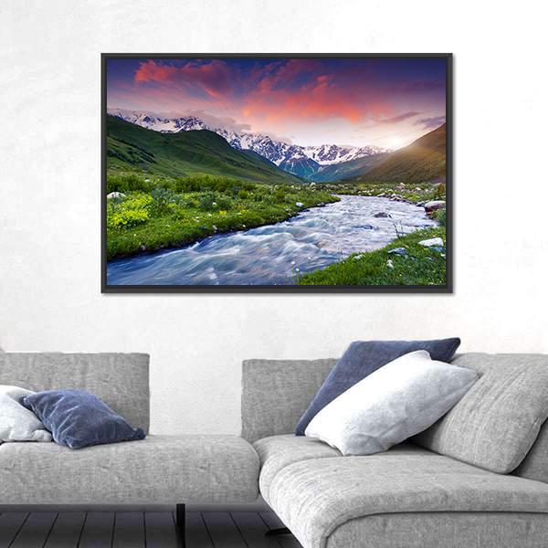 Stream Near Mt. Shkhara Canvas Wall Art-5 Horizontal-Gallery Wrap-22" x 12"-Tiaracle