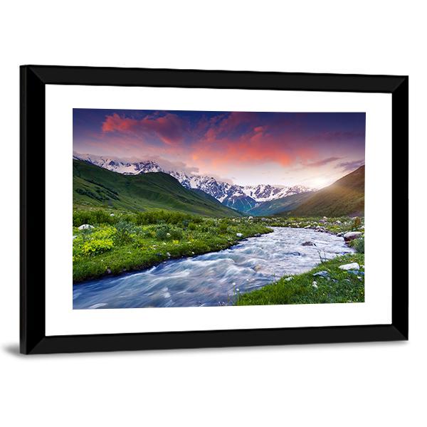 Stream Near Mt. Shkhara Canvas Wall Art-5 Horizontal-Gallery Wrap-22" x 12"-Tiaracle