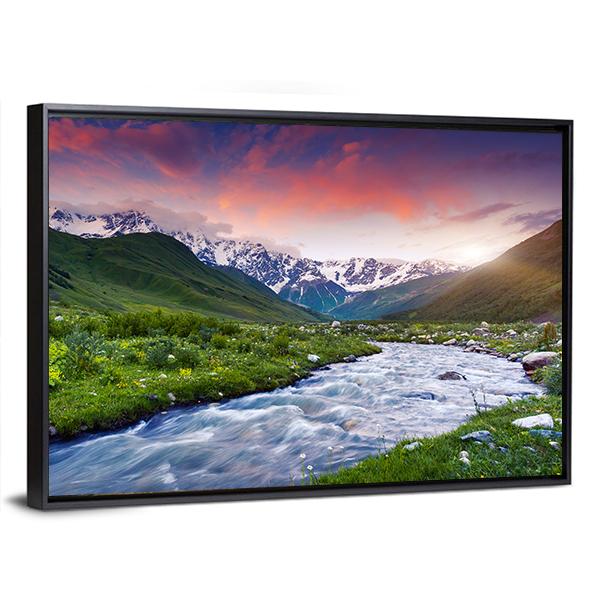 Stream Near Mt. Shkhara Canvas Wall Art-5 Horizontal-Gallery Wrap-22" x 12"-Tiaracle