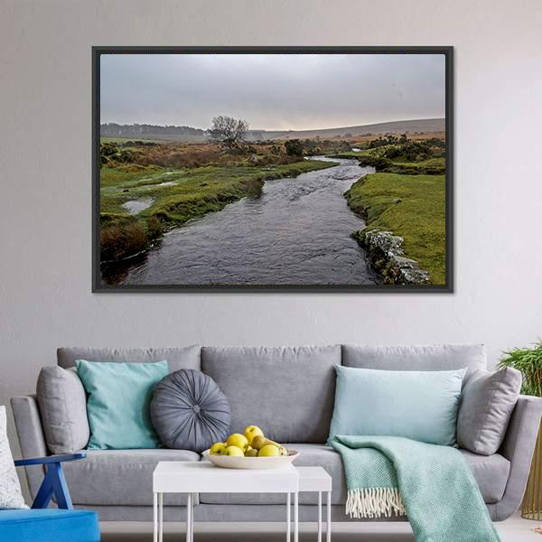 Stream River On Dartmoor Canvas Wall Art-5 Horizontal-Gallery Wrap-22" x 12"-Tiaracle
