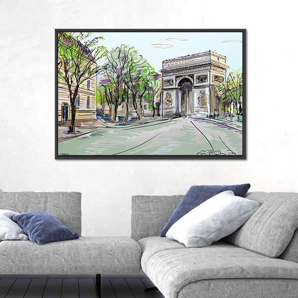 Street In Paris Canvas Wall Art-5 Horizontal-Gallery Wrap-22" x 12"-Tiaracle