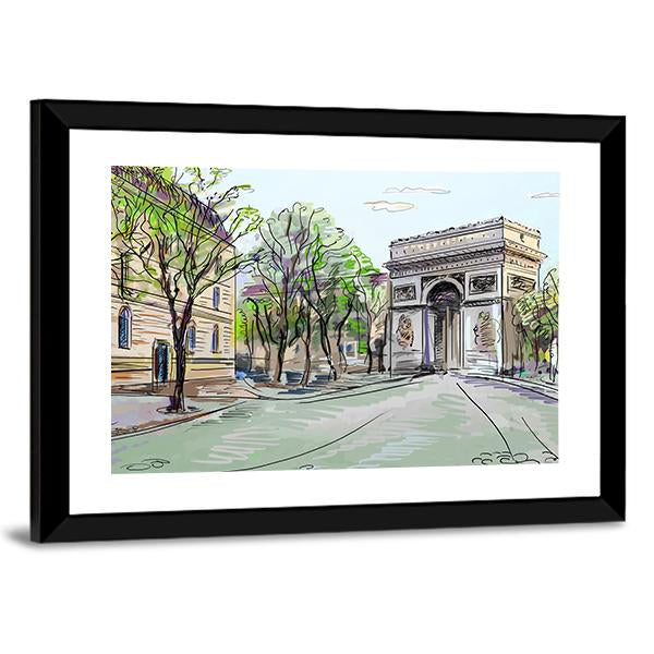 Street In Paris Canvas Wall Art-5 Horizontal-Gallery Wrap-22" x 12"-Tiaracle