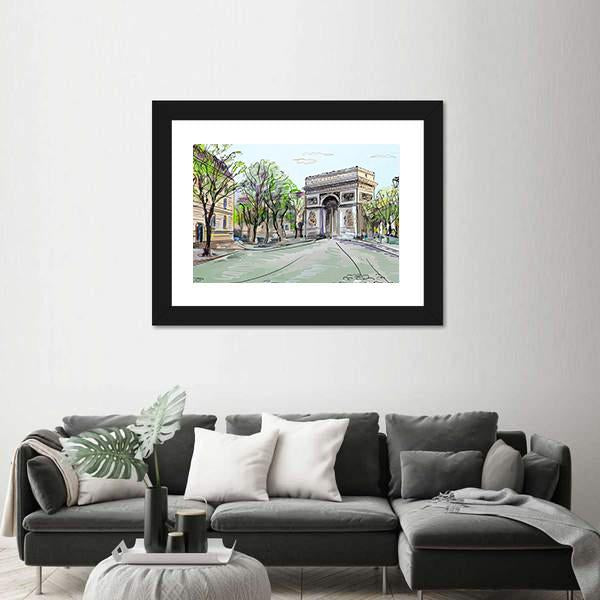 Street In Paris Canvas Wall Art-5 Horizontal-Gallery Wrap-22" x 12"-Tiaracle