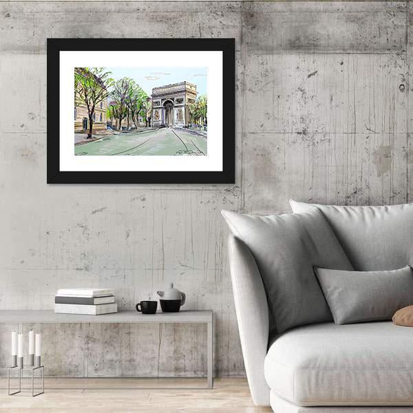 Street In Paris Canvas Wall Art-5 Horizontal-Gallery Wrap-22" x 12"-Tiaracle