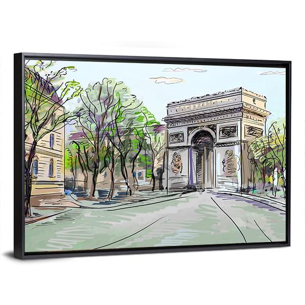 Street In Paris Canvas Wall Art-5 Horizontal-Gallery Wrap-22" x 12"-Tiaracle