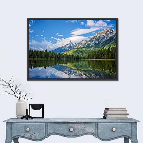 String Lake Mountain Landscape Near Jackson Canvas Wall Art-1 Piece-Floating Frame-24" x 16"-Tiaracle
