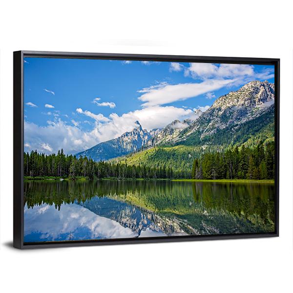 String Lake Mountain Landscape Near Jackson Canvas Wall Art-3 Horizontal-Gallery Wrap-25" x 16"-Tiaracle