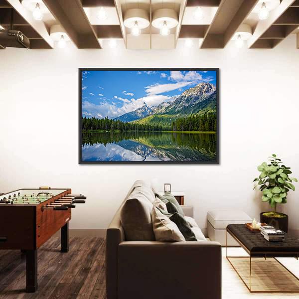 String Lake Mountain Landscape Near Jackson Canvas Wall Art-3 Horizontal-Gallery Wrap-25" x 16"-Tiaracle