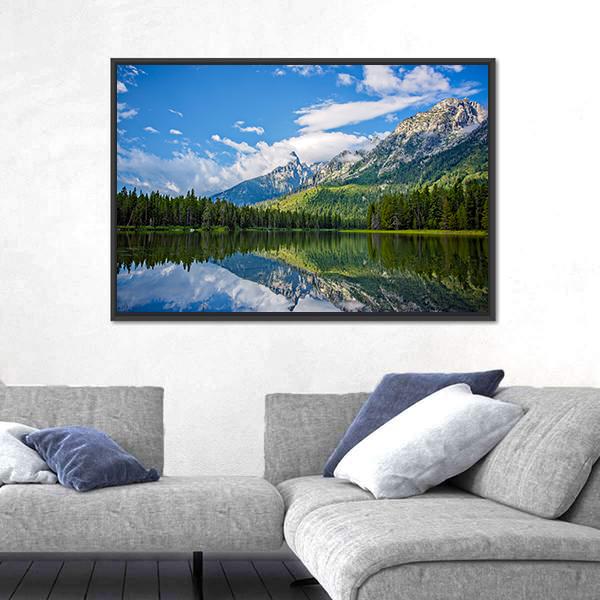 String Lake Mountain Landscape Near Jackson Canvas Wall Art-3 Horizontal-Gallery Wrap-25" x 16"-Tiaracle