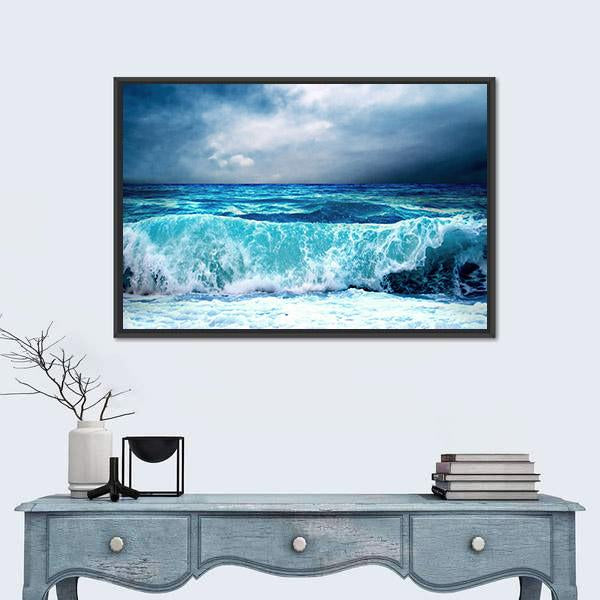 Strong Storm Seascape Canvas Wall Art-1 Piece-Floating Frame-24&quot; x 16&quot;-Tiaracle