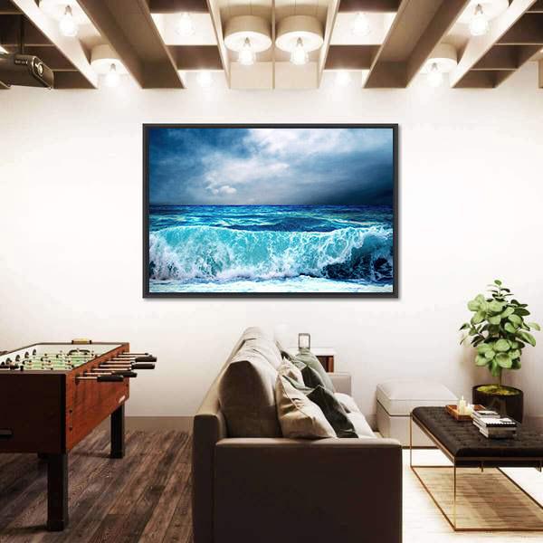 Strong Storm Seascape Canvas Wall Art-1 Piece-Floating Frame-24" x 16"-Tiaracle