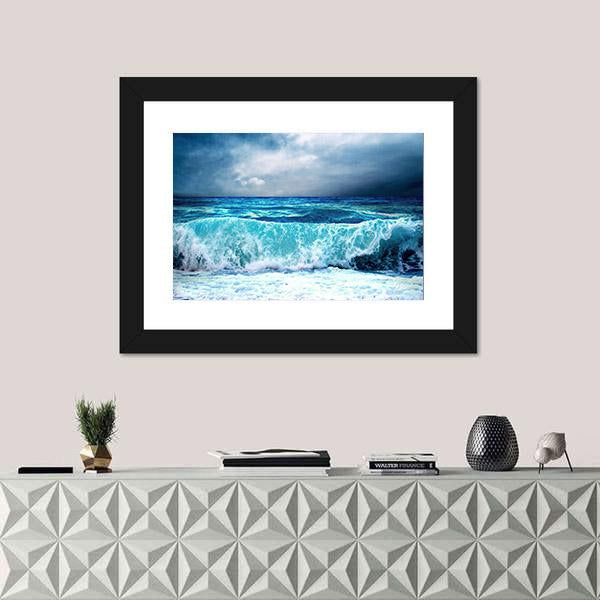 Strong Storm Seascape Canvas Wall Art-5 Horizontal-Gallery Wrap-22" x 12"-Tiaracle