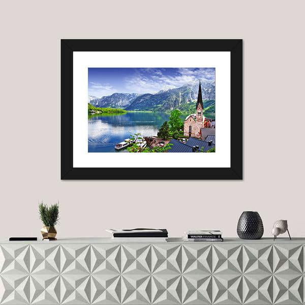 Stunning Alpen Scenery Of Hallstatt Canvas Wall Art-1 Piece-Framed Print-20" x 16"-Tiaracle