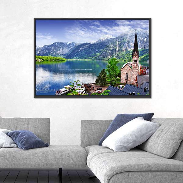 Stunning Alpen Scenery Of Hallstatt Canvas Wall Art-5 Horizontal-Gallery Wrap-22" x 12"-Tiaracle