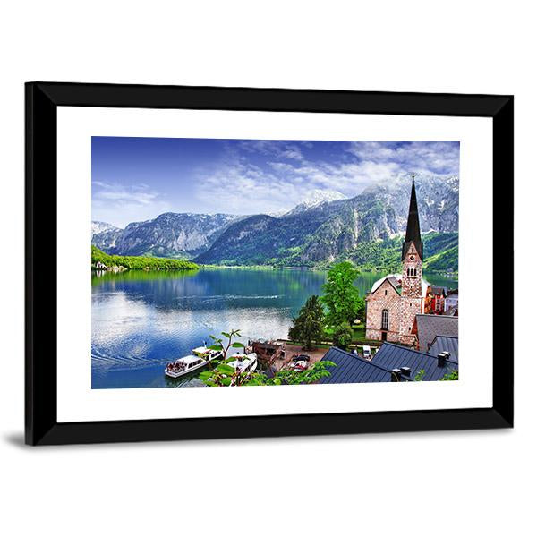 Stunning Alpen Scenery Of Hallstatt Canvas Wall Art-5 Horizontal-Gallery Wrap-22" x 12"-Tiaracle
