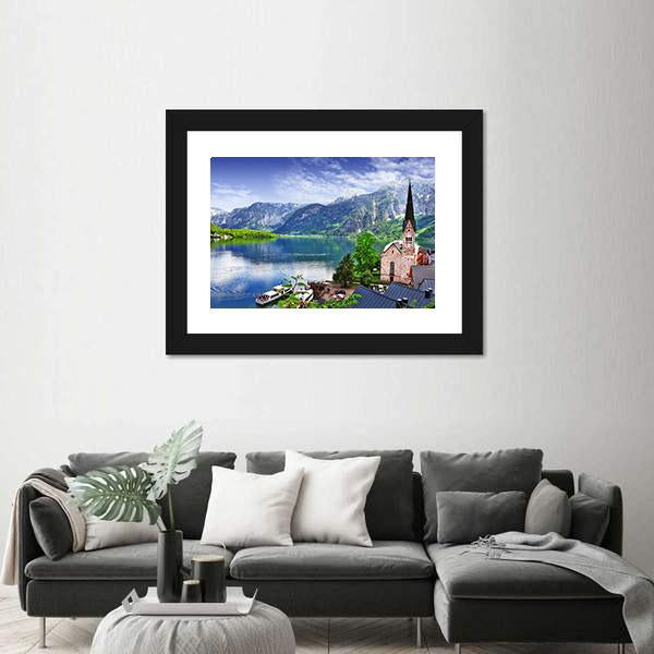 Stunning Alpen Scenery Of Hallstatt Canvas Wall Art-5 Horizontal-Gallery Wrap-22" x 12"-Tiaracle