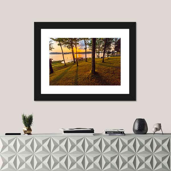 Stunning View Of The Lake In Sunset Time Canvas Wall Art-1 Piece-Framed Print-20" x 16"-Tiaracle
