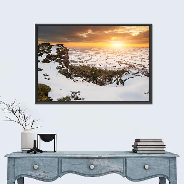 Stunning Winter Sunset Landscape Canvas Wall Art-1 Piece-Floating Frame-24" x 16"-Tiaracle