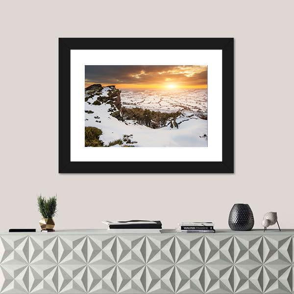 Stunning Winter Sunset Landscape Canvas Wall Art-1 Piece-Framed Print-20" x 16"-Tiaracle