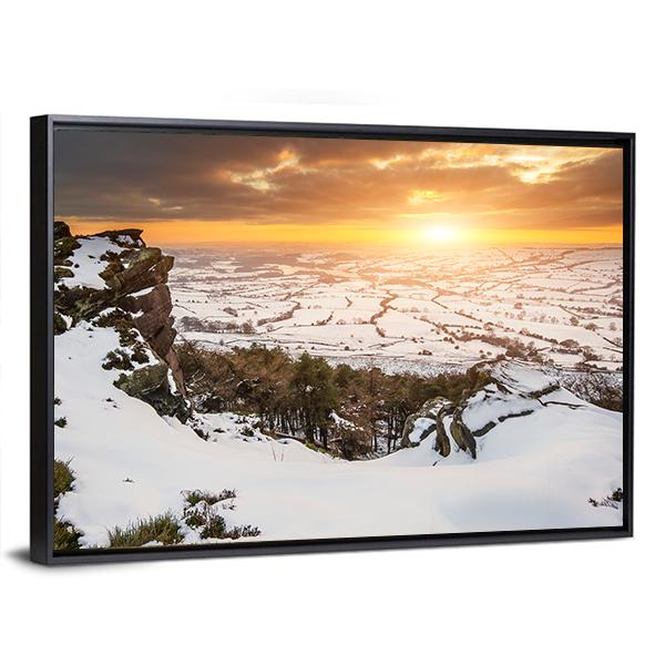 Stunning Winter Sunset Landscape Canvas Wall Art-3 Horizontal-Gallery Wrap-25" x 16"-Tiaracle