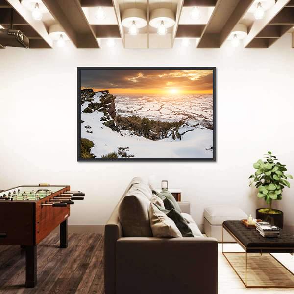 Stunning Winter Sunset Landscape Canvas Wall Art-3 Horizontal-Gallery Wrap-25" x 16"-Tiaracle