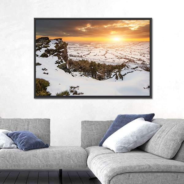 Stunning Winter Sunset Landscape Canvas Wall Art-3 Horizontal-Gallery Wrap-25" x 16"-Tiaracle