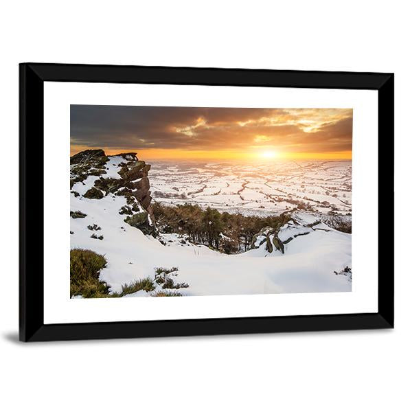 Stunning Winter Sunset Landscape Canvas Wall Art-3 Horizontal-Gallery Wrap-25" x 16"-Tiaracle