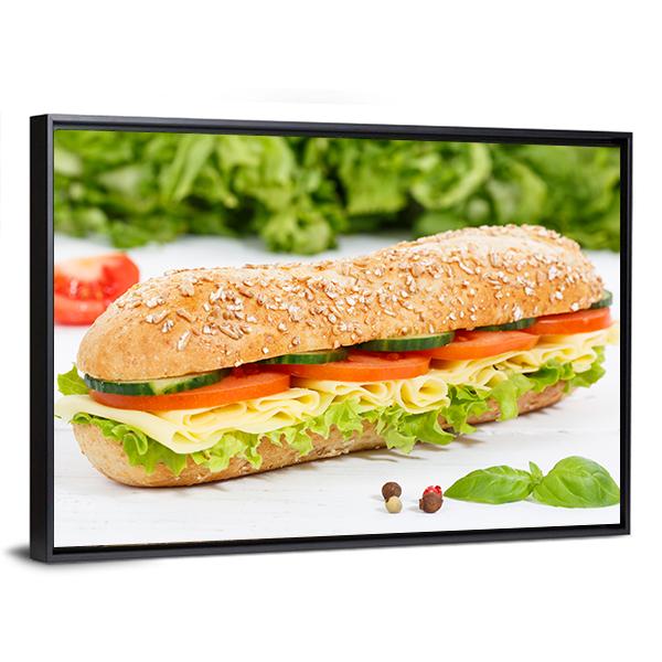 Sub Sandwich With Cheese Canvas Wall Art-5 Horizontal-Gallery Wrap-22" x 12"-Tiaracle